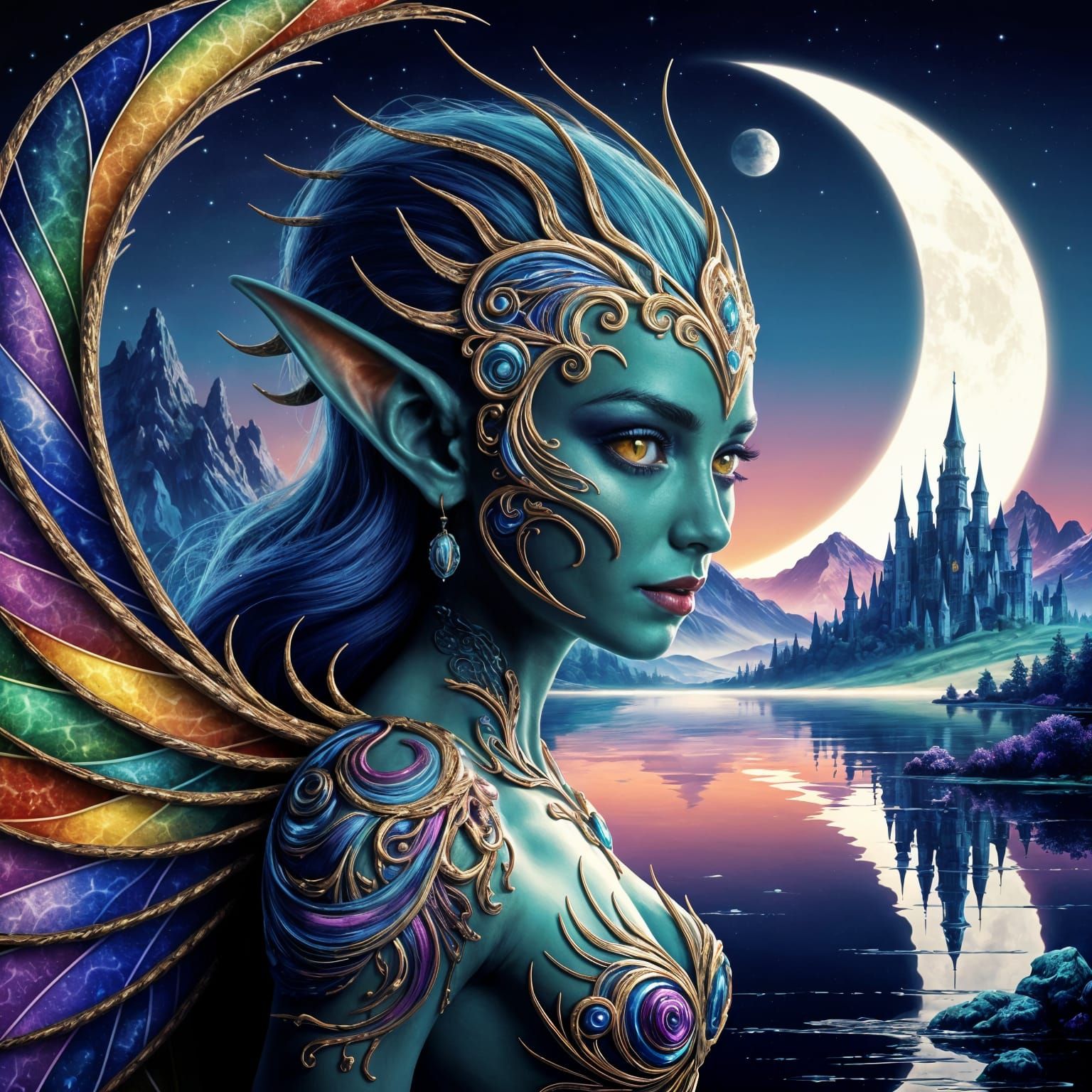 Ethereal High Elf Goddess in Vibrant Fantasy Portrait