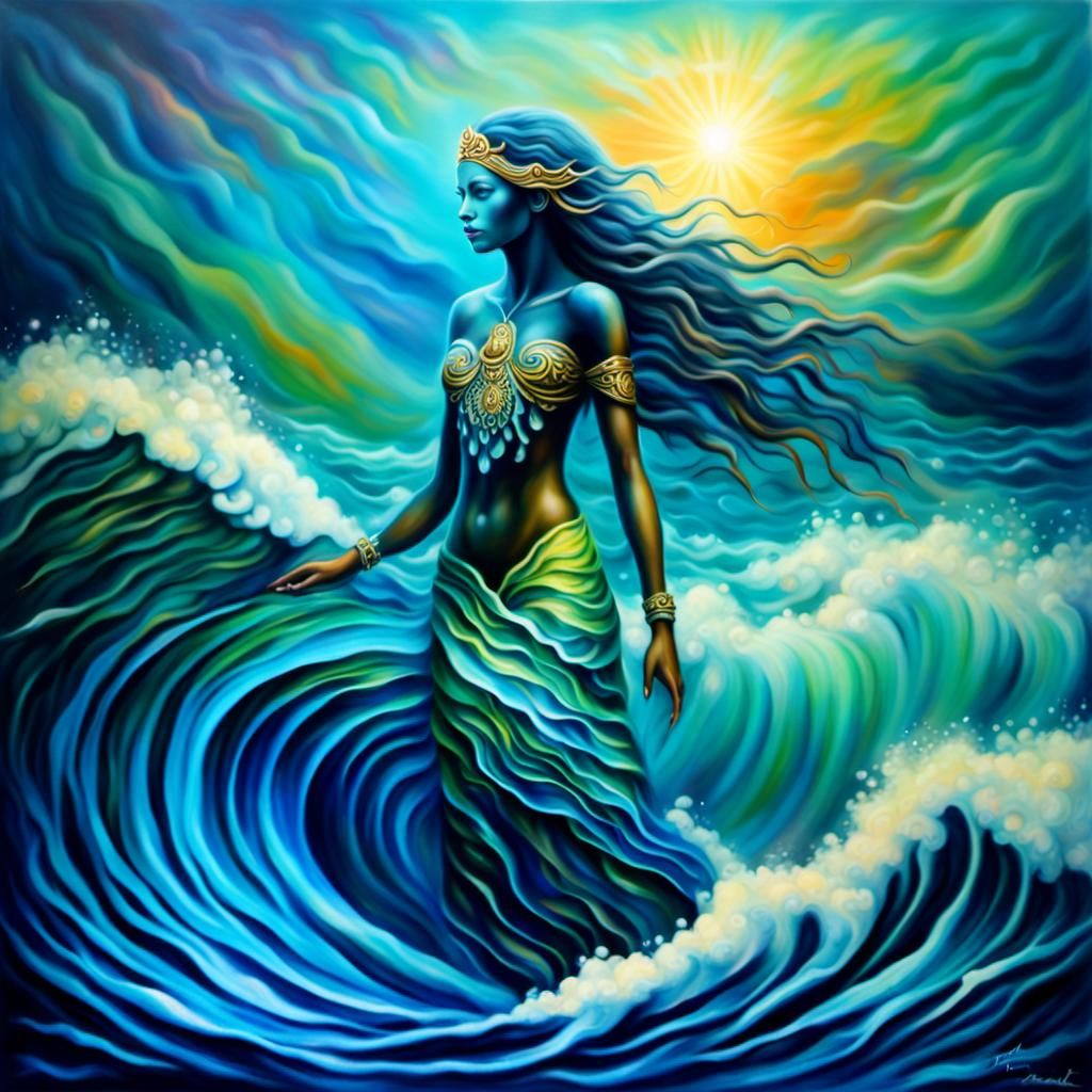 Iridescent Ocean Goddess in Oil Paint Style