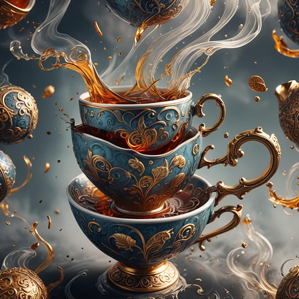 Photorealistic Tea Cup with Swirling Steam Patterns