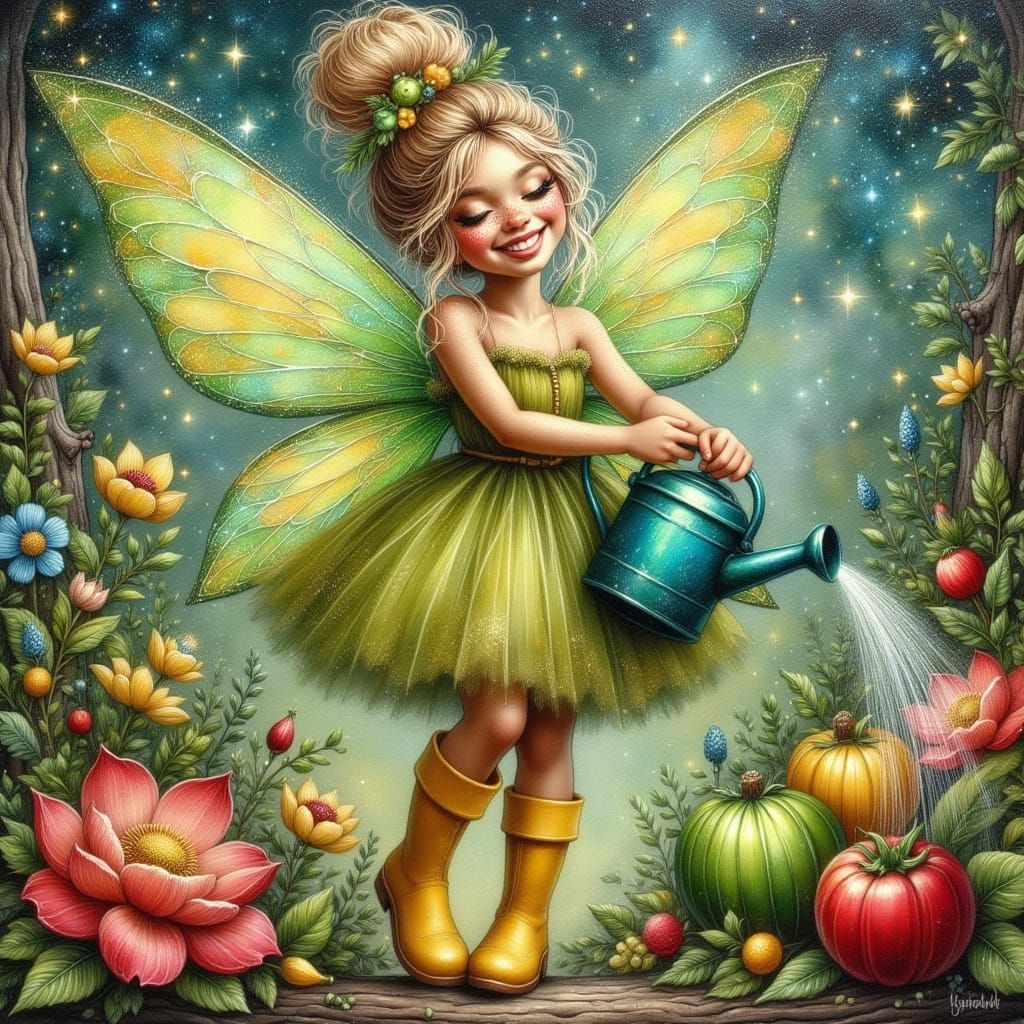 Sparkly Fairy Oil Painting with Glitter and Airbrush Details