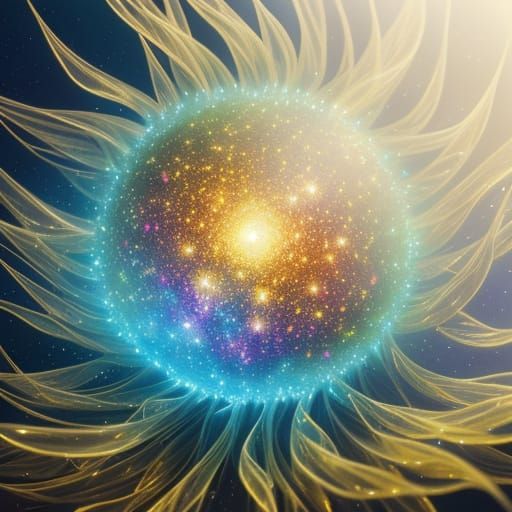 Surreal Translucent Figure in Glowing Misty Environment