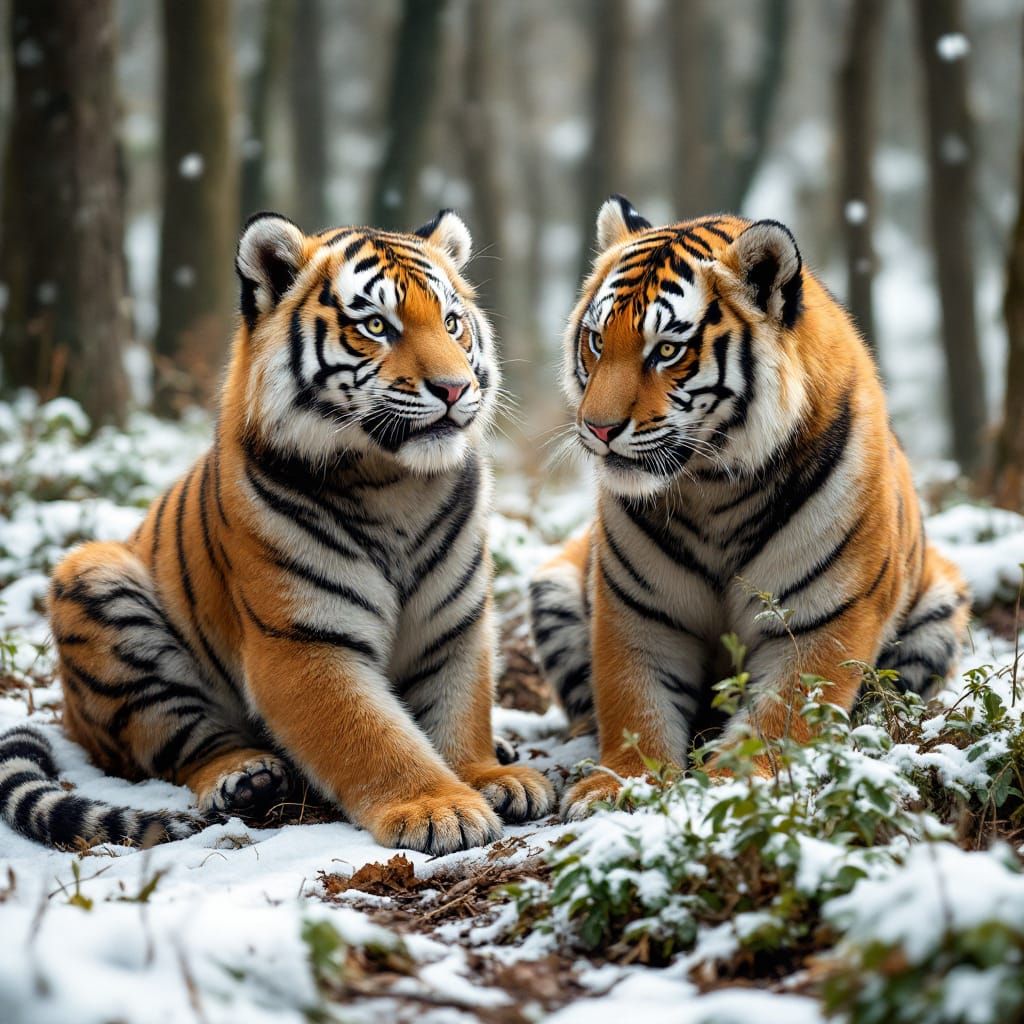 Panda Tiger Hybrids in Snowy Forest