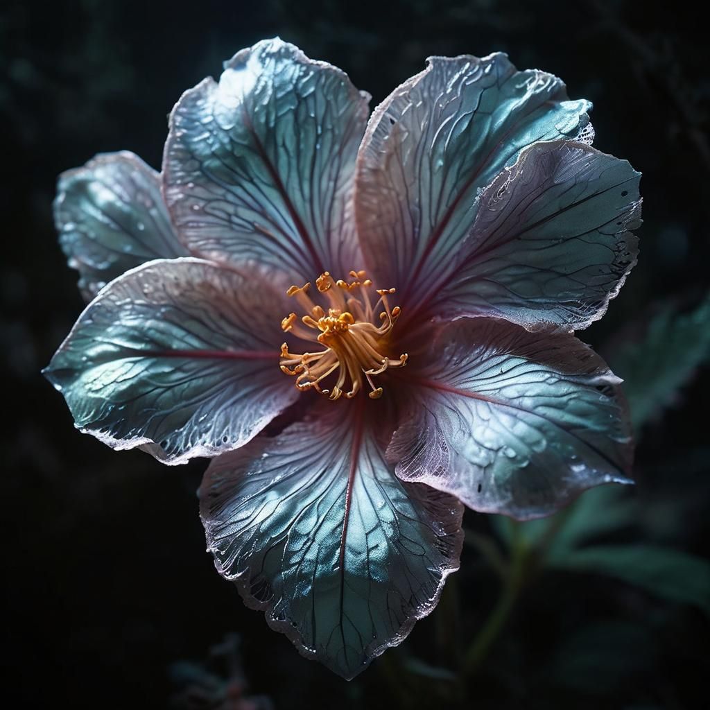 Magical Lacework Flower in Misty Forest: Cinematic Still