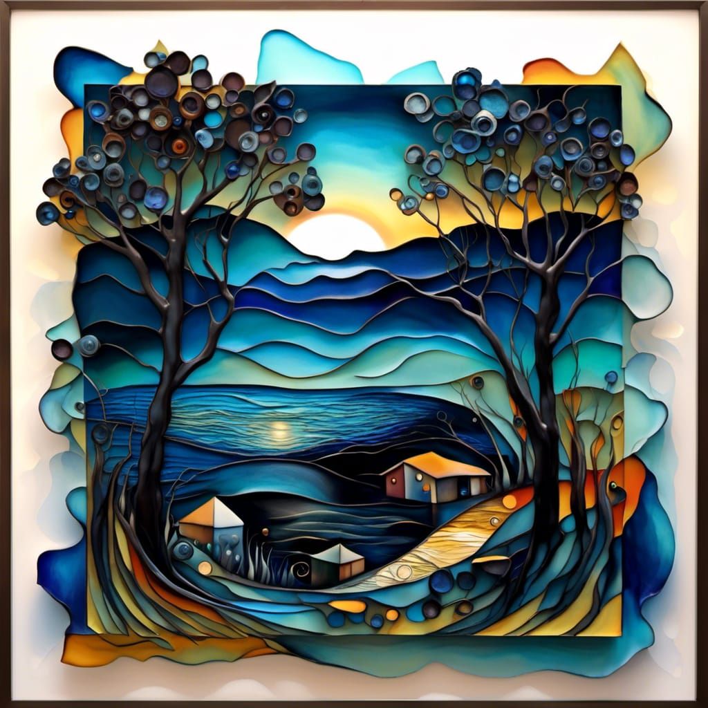 Surreal Cubist Dreamscape with Volumetric Lighting