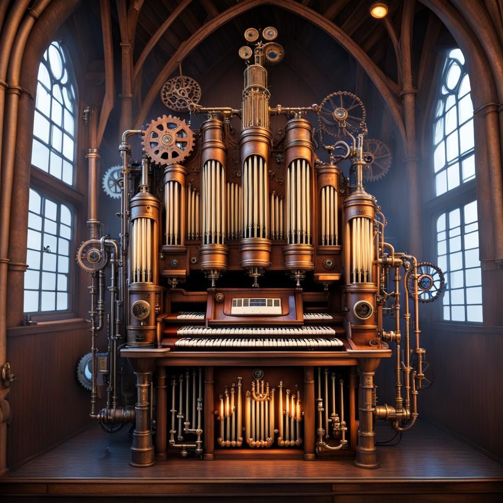 Steampunk Church Organ with Neon Pipes