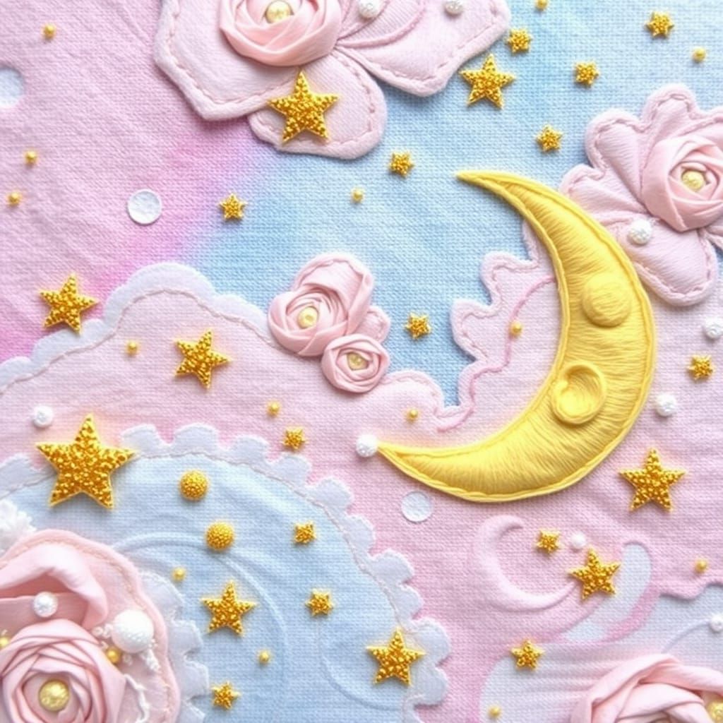 Whimsical Pastel Galaxy Embroidery in Victorian Style