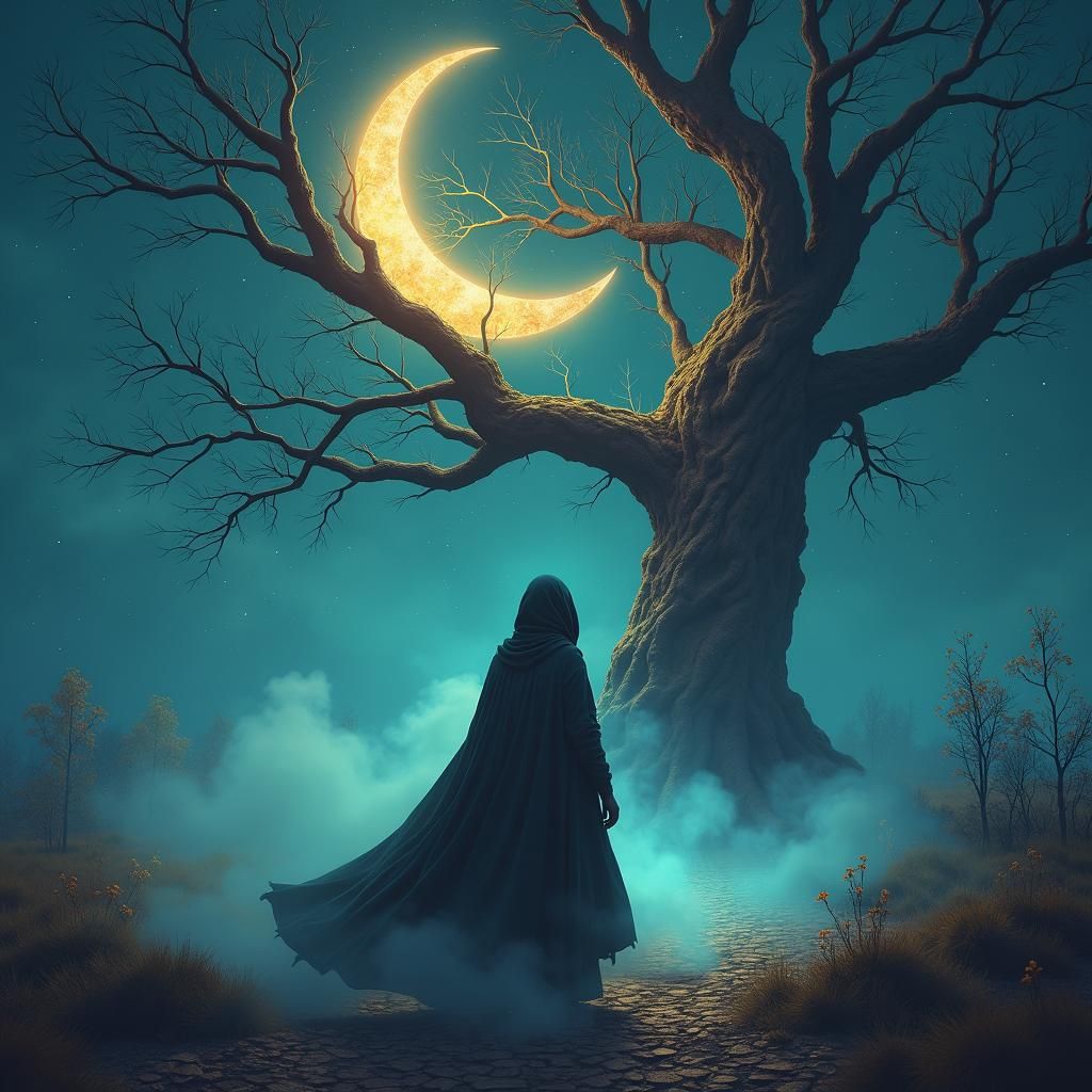 Mysterious Woman in Ethereal Forest: Matte Painting