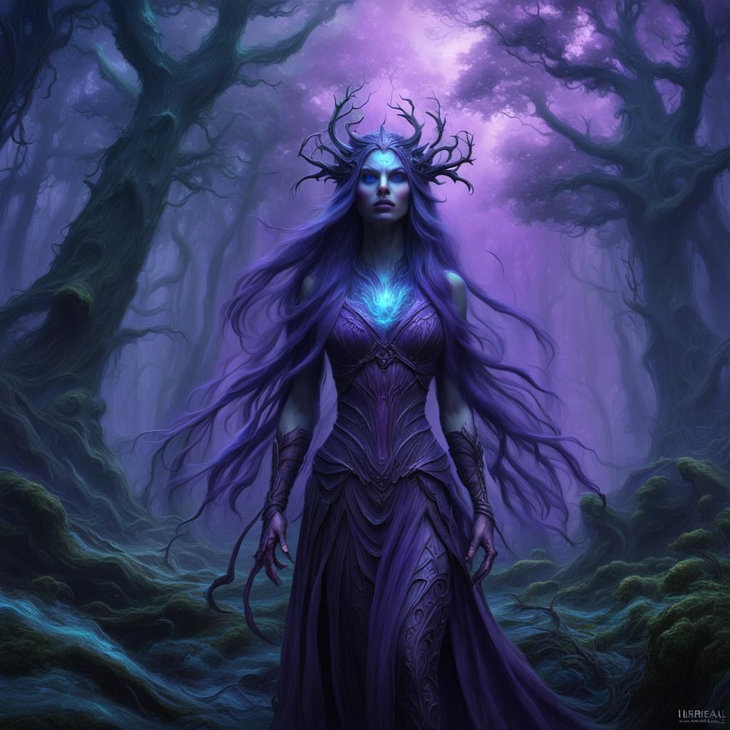 Ethereal Banshee in Bioluminescent Forest Art