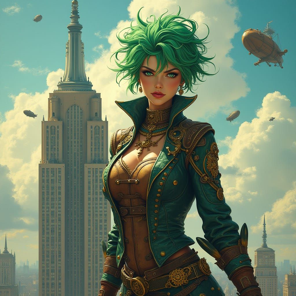 Steampunk Valkyrie on Art Nouveau Skyscraper