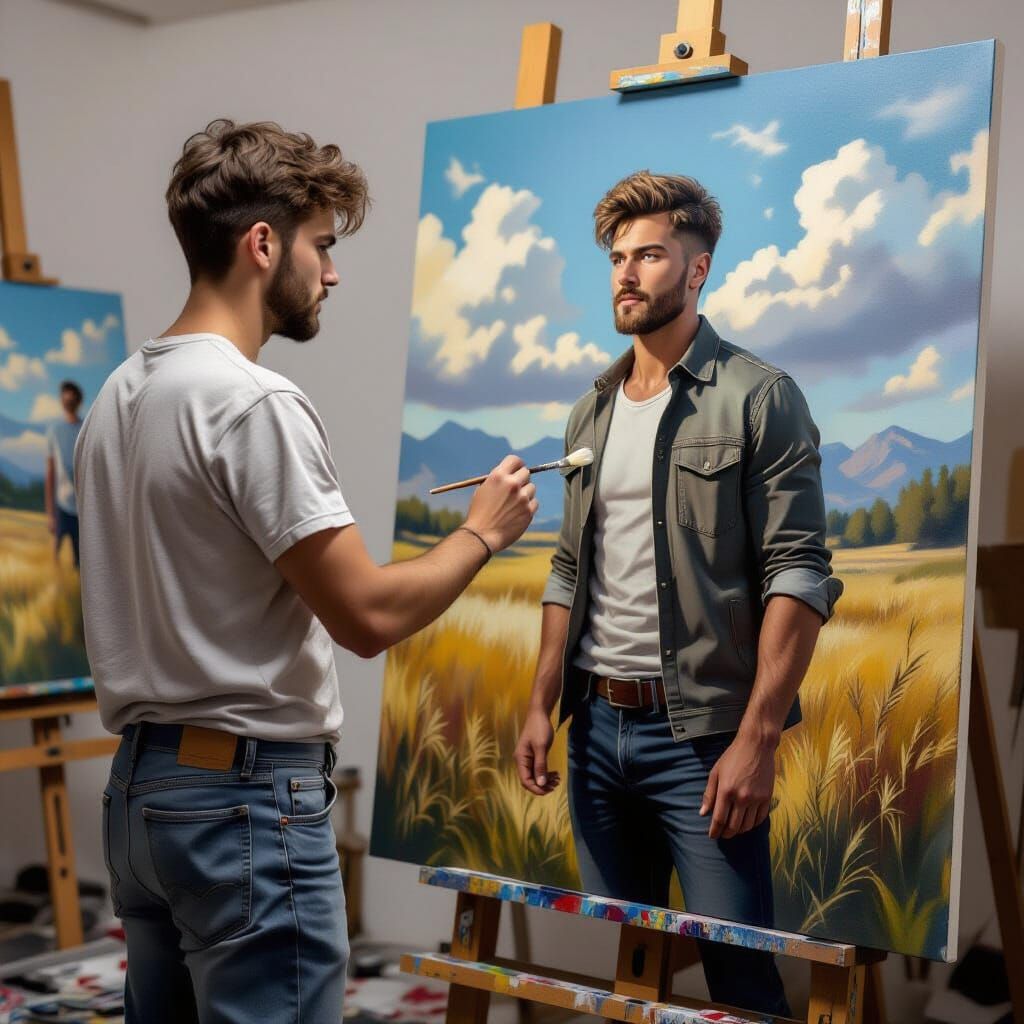 Young Man Paints His Future Self