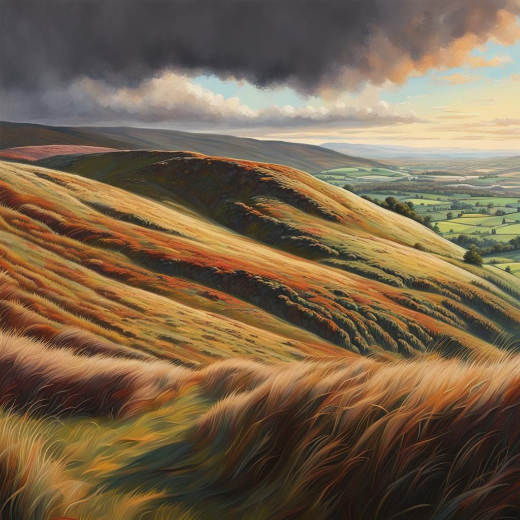 Cheviot Hills Northumberland in Hyperrealistic Splash Art