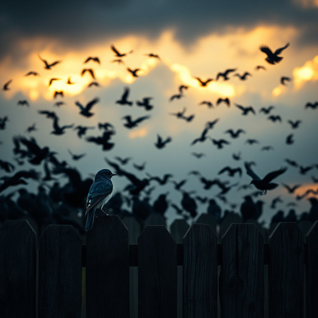 Bluebird Amidst Blackbirds in Cinematic Style