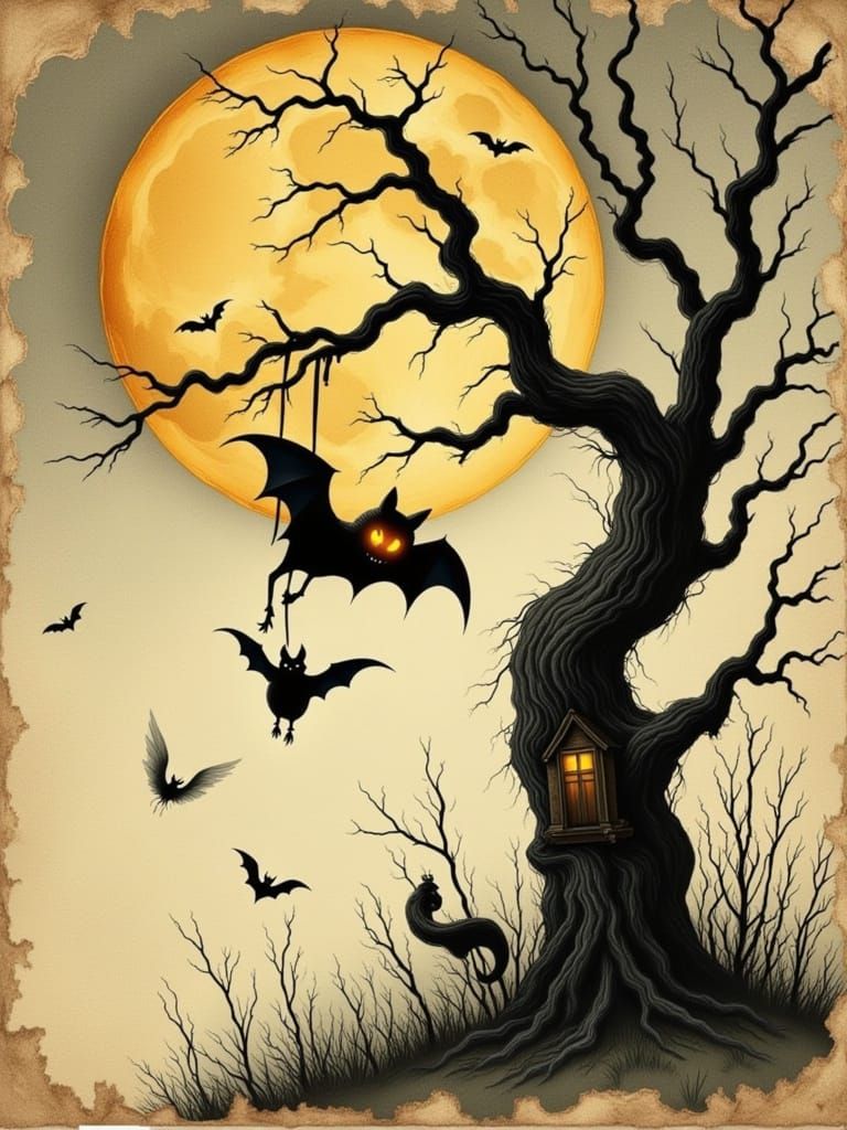 Vintage Halloween Illustration in Surreal Style