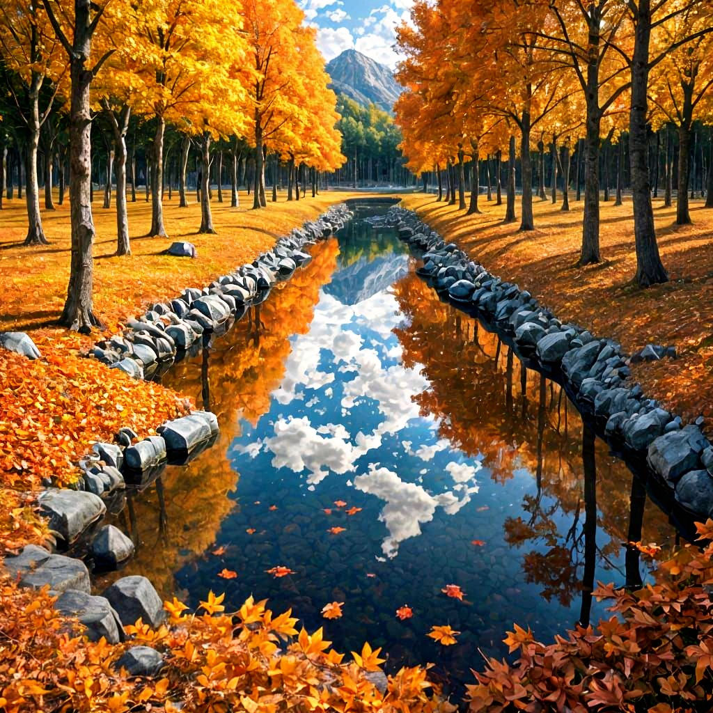 Kaleidoscopic Autumn Lake: A Geometric Dreamscape