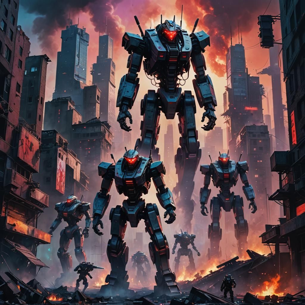 Killer Robots in Formation: Dark Sci-Fi Concept Art