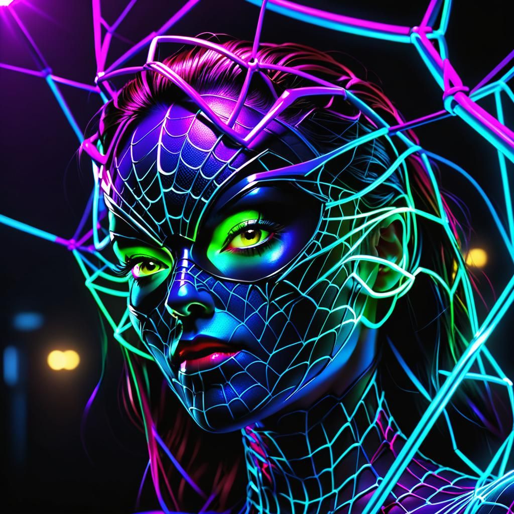 Bright Neon Spiderwoman with Webbing