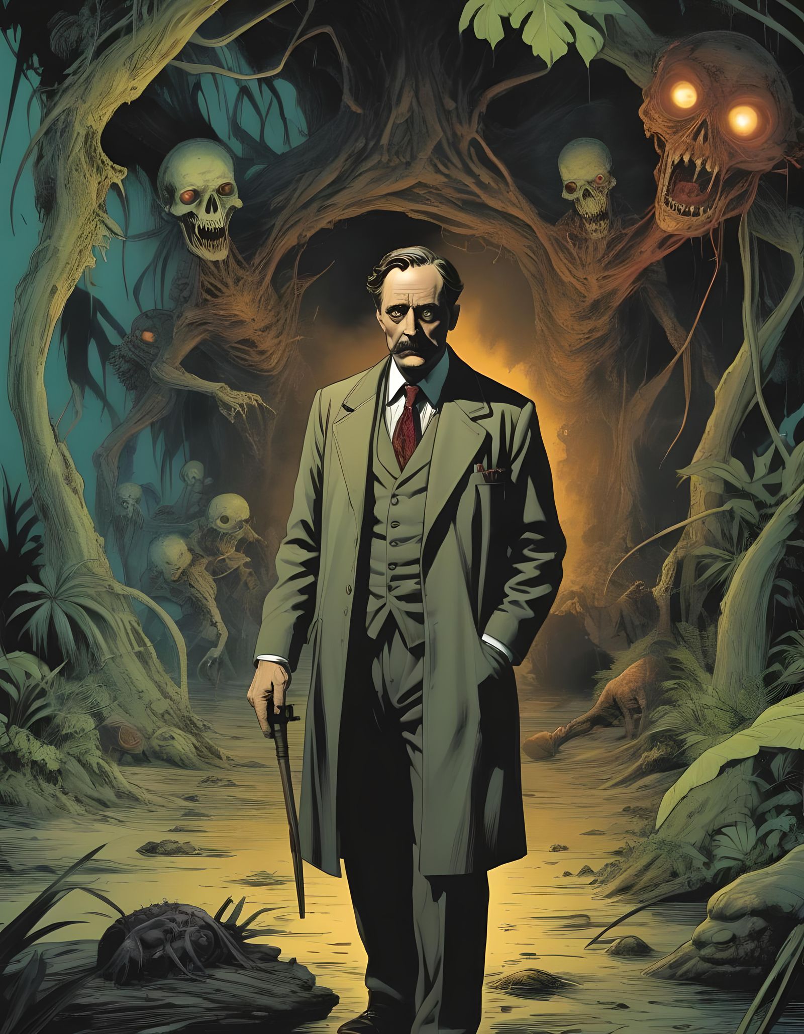 Island of Doctor Moreau in Biopunk Graphic Novel Style