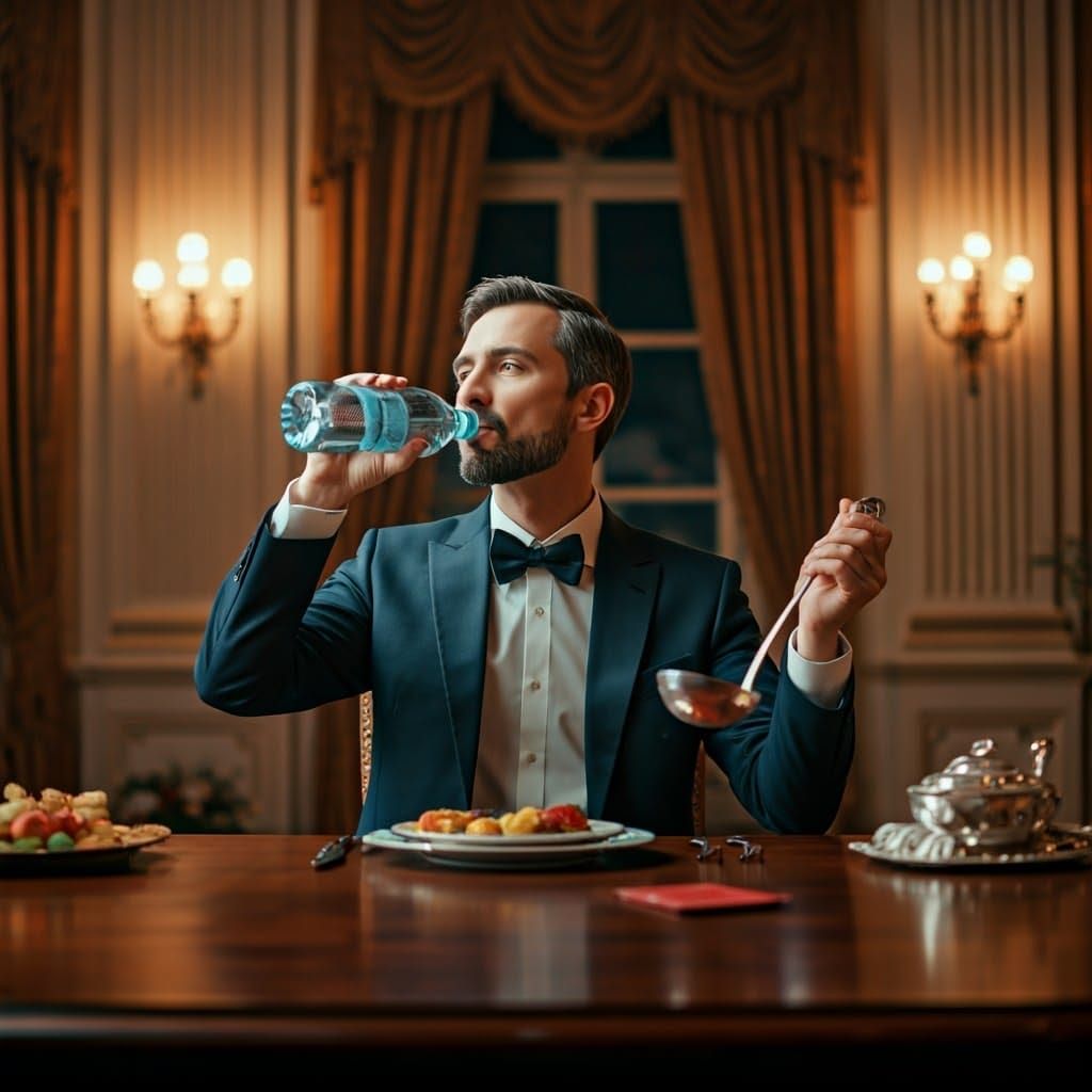 Elegant Man at Lavish Hotel in Papercraft Style