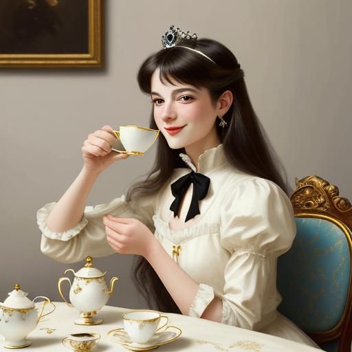 Princess Sipping Tea: Portrait in Sargent Style