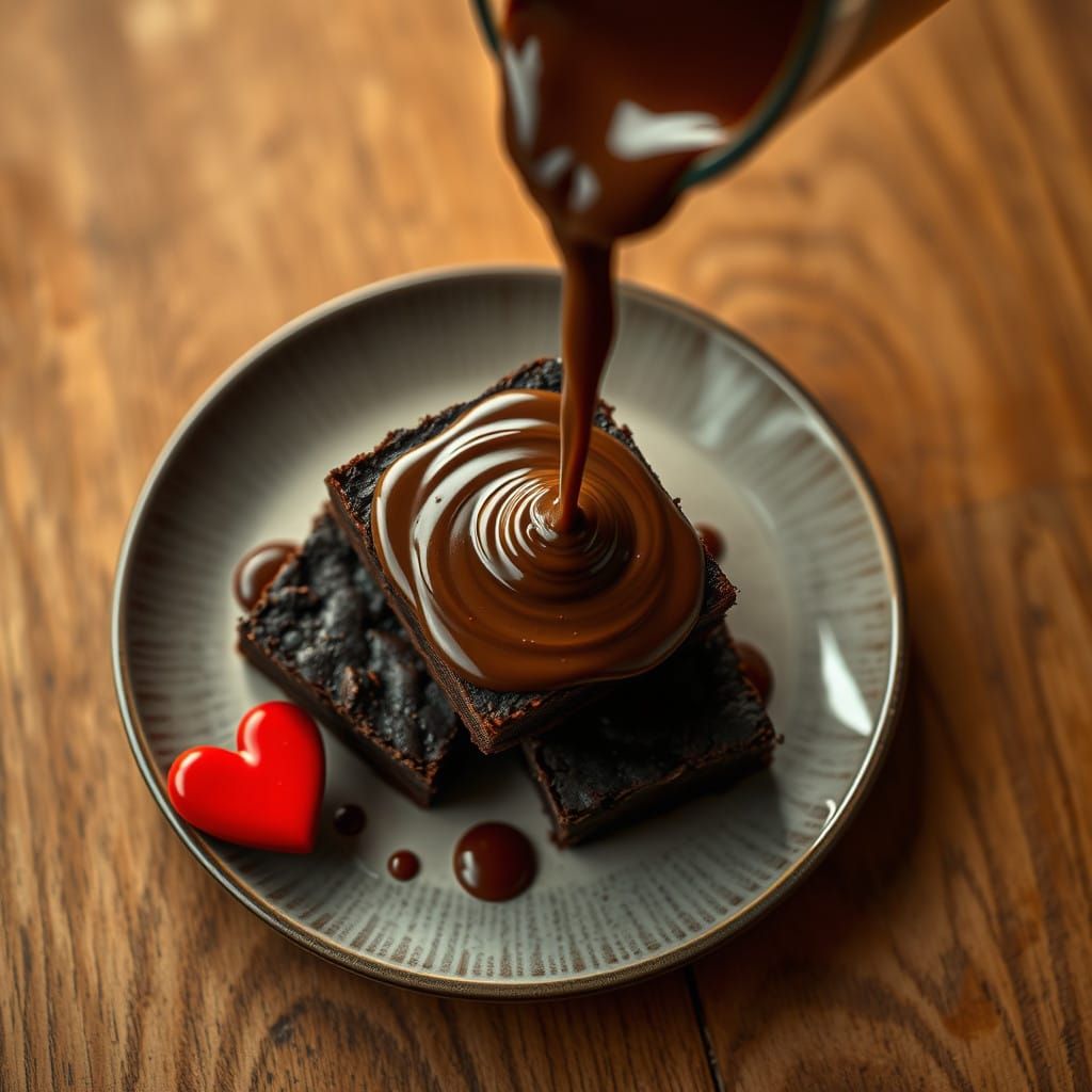Rich Dark Chocolate Brownies Adorned with Luscious Hot Choco...