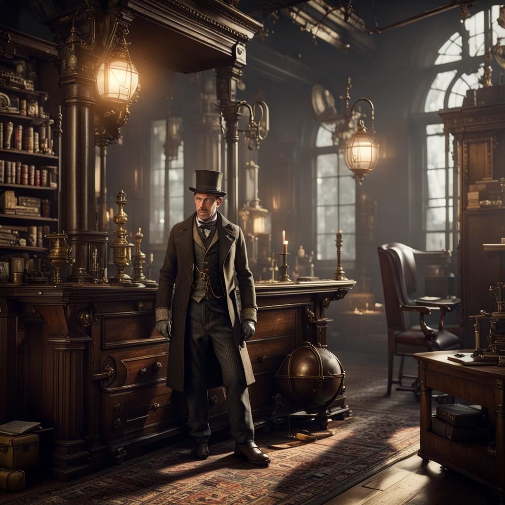 Steampunk Sherlock Holmes in 3D Game Style