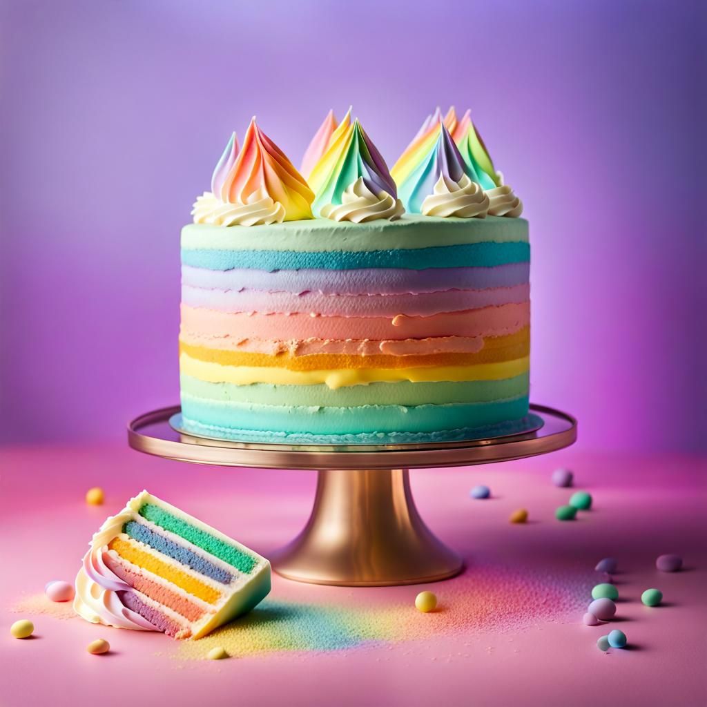 Delicious Rainbow Cake with Pastel Buttercream Frosting