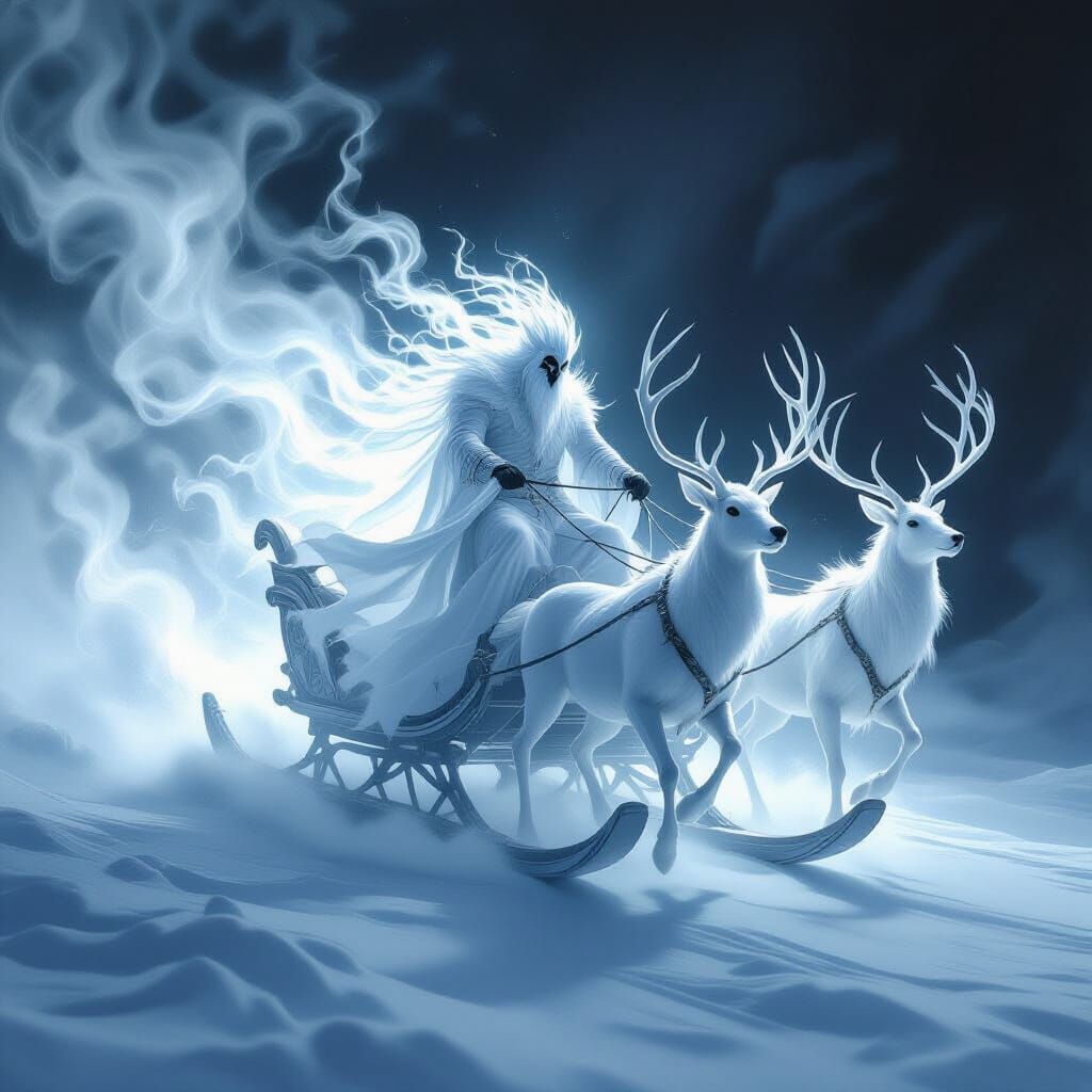 Spectral Rider on Smoke Sledge Pulled by Ethereal Reindeer