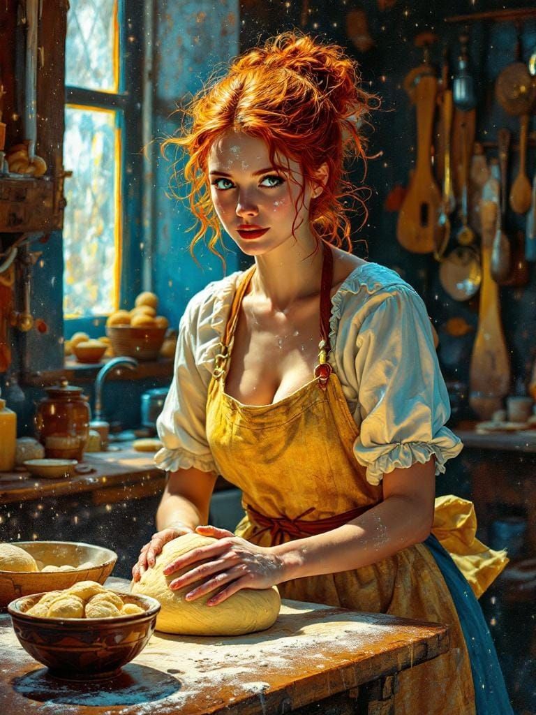 Redhead Baker in Cyberpunk Impasto Style