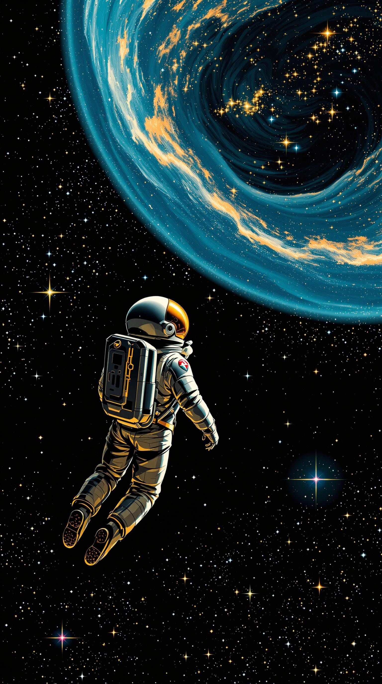 Sleek Astronaut Surveys Cosmic Landscape in Vintage Science ...