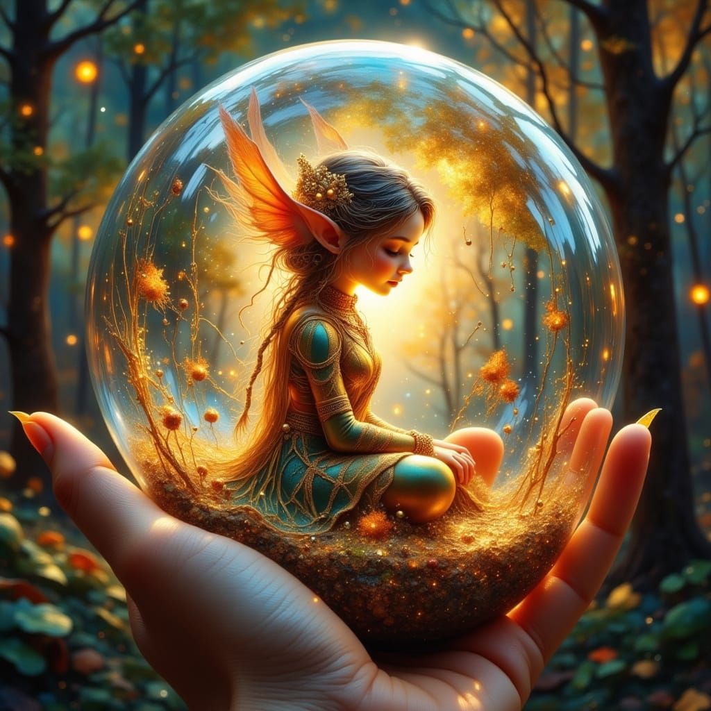 Whimsical Elf in Antique Watercolor Style Glass Ball