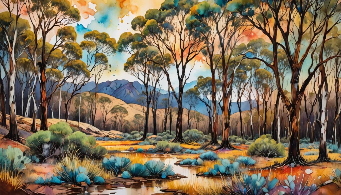 Australian Outback Landscape in Alcohol Ink Art