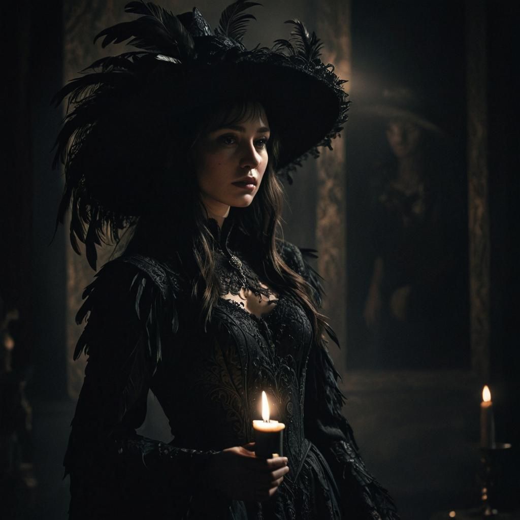 Dark Fantasy Woman in Black Hat Concept Art