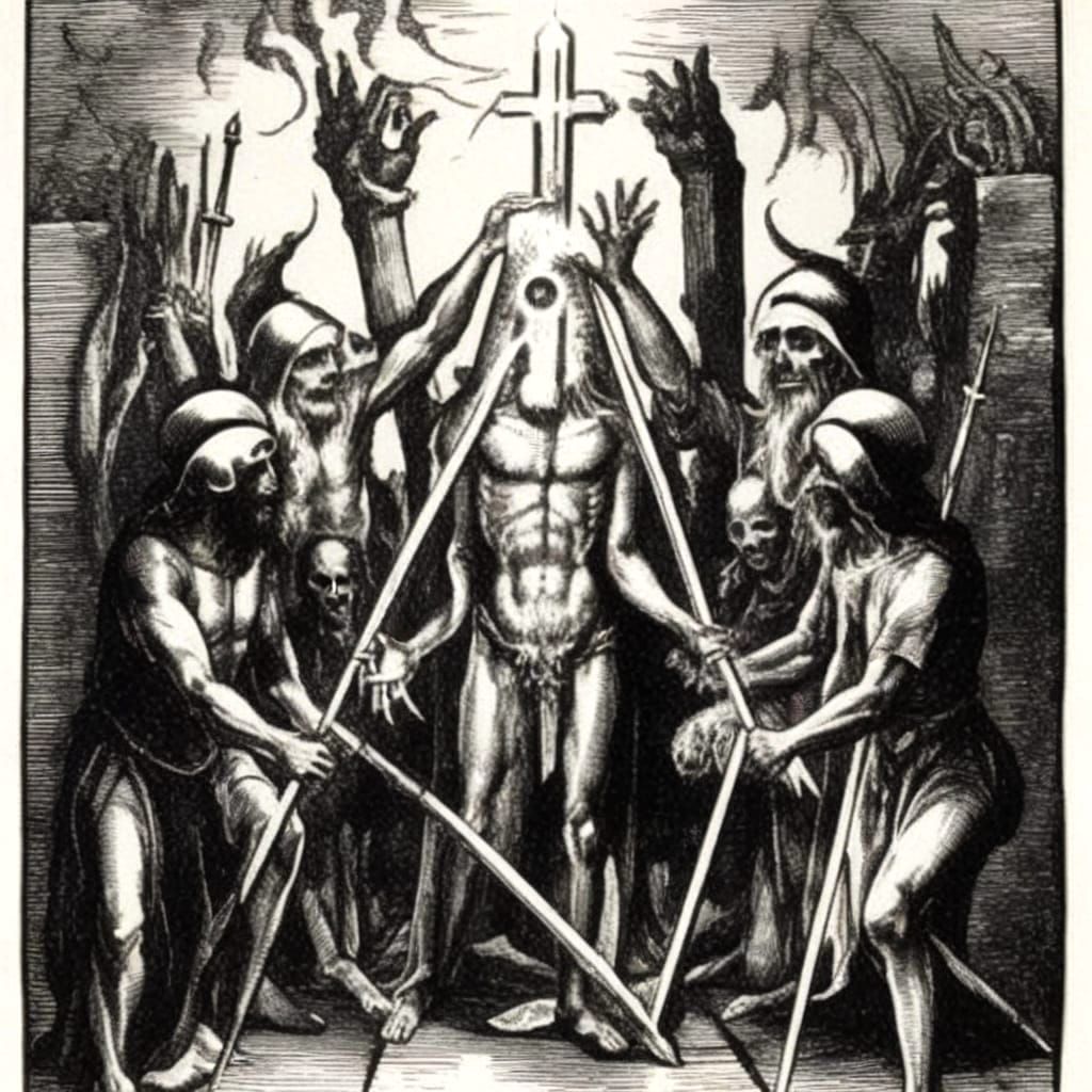 Cultists preparing apostate for sacrifice (remastered)