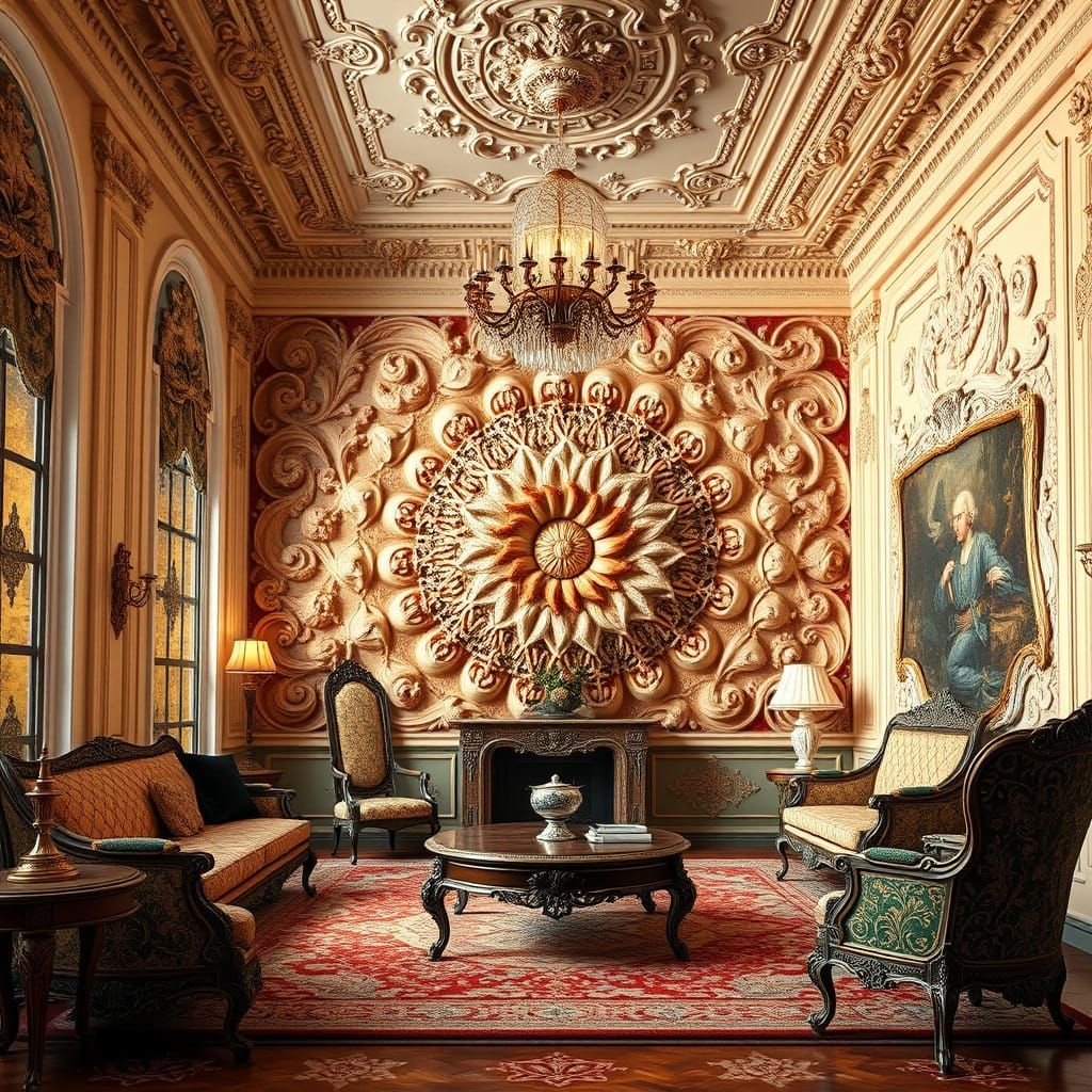 Luxurious Italian Drawing Room in Trompe l'Oeil Style