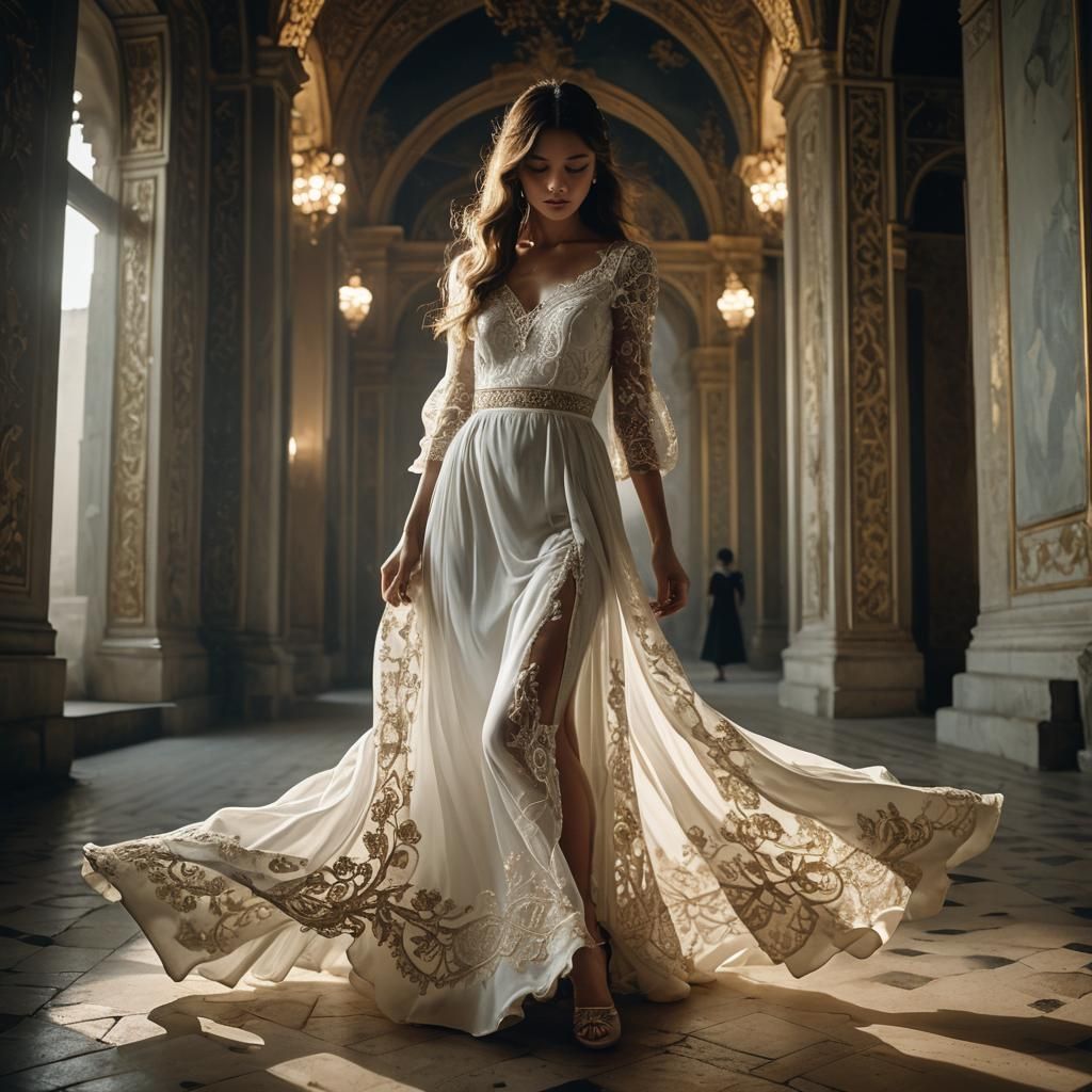 Surreal Woman and Mini Skirt in Palace