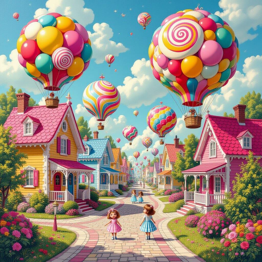 Whimsical Candyland Scene with Colorful Balloons