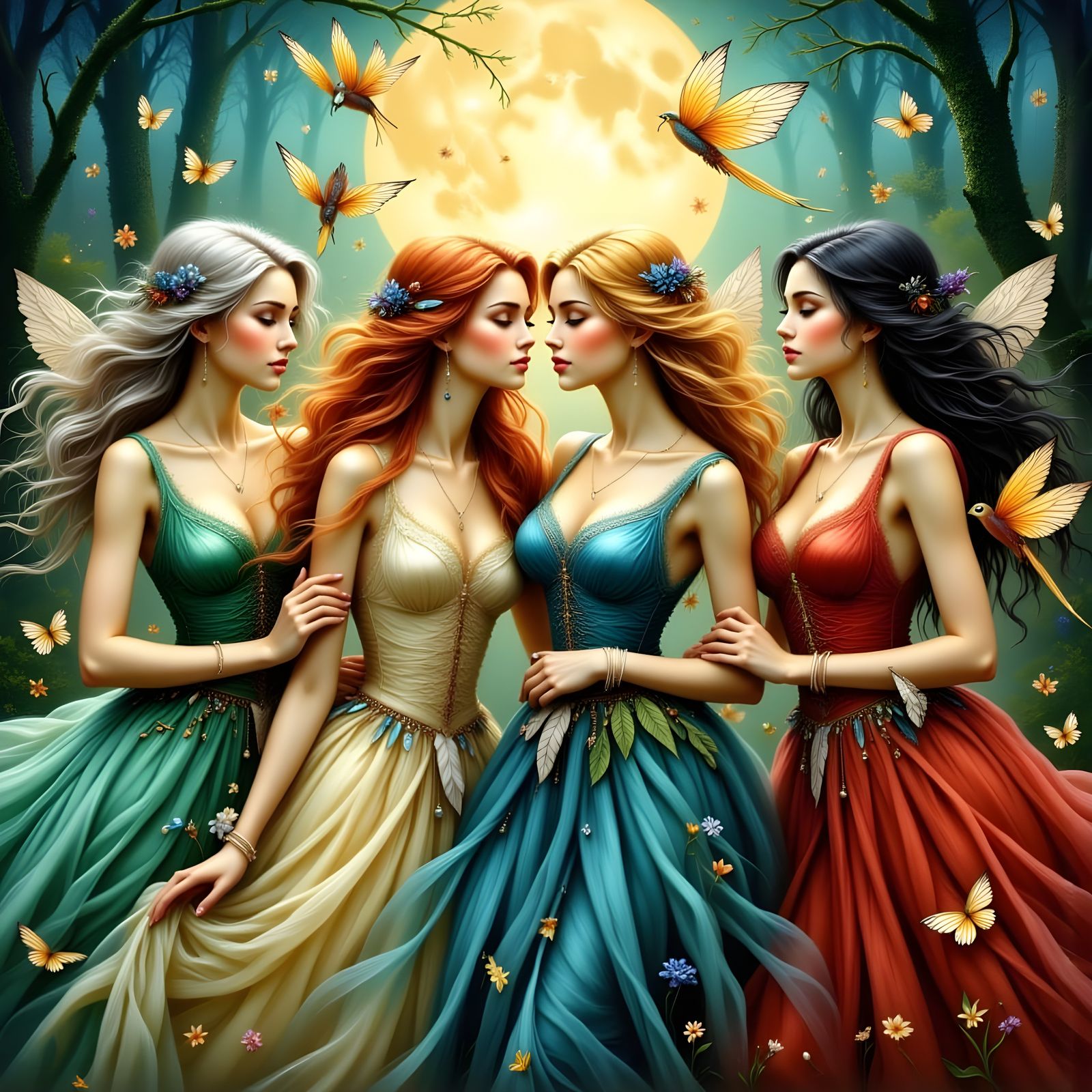 Photorealistic Fairies Dancing Under Summer Moon