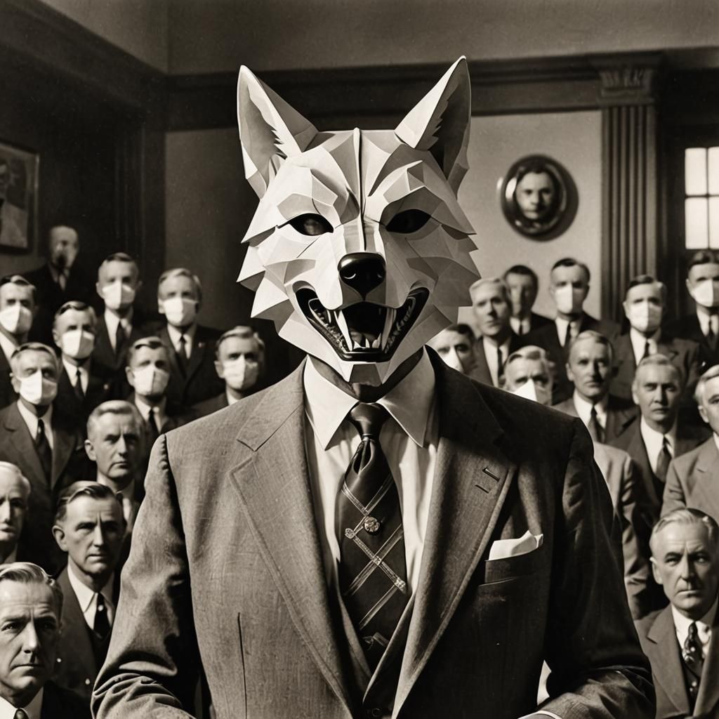 Politician with Wolf Mask in Art Deco Style