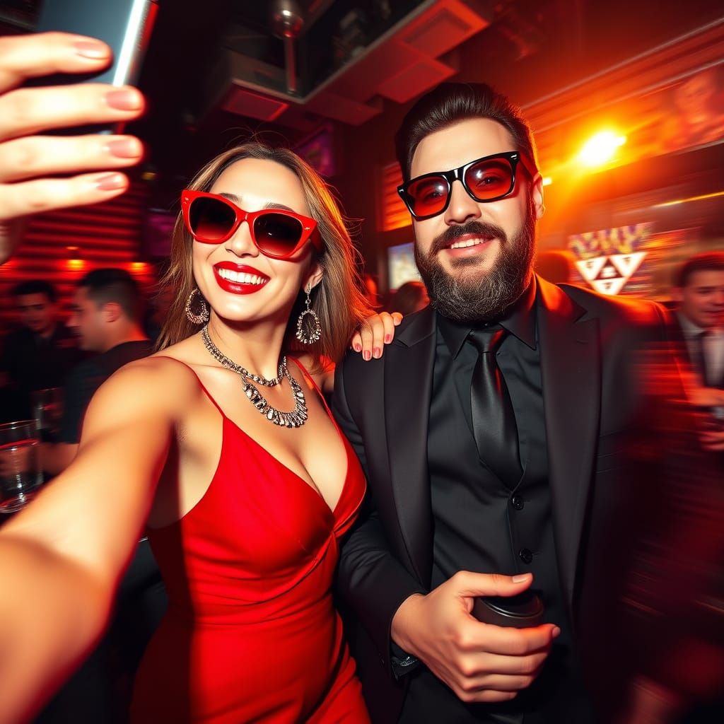 Dynamic Nightlife Portrait in Watercolor Acrylic Style