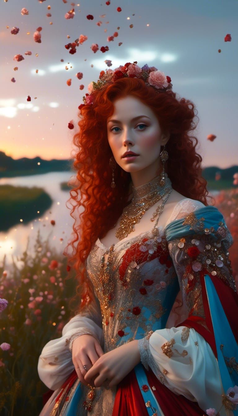 Rococo Lady with Flowers and Gems