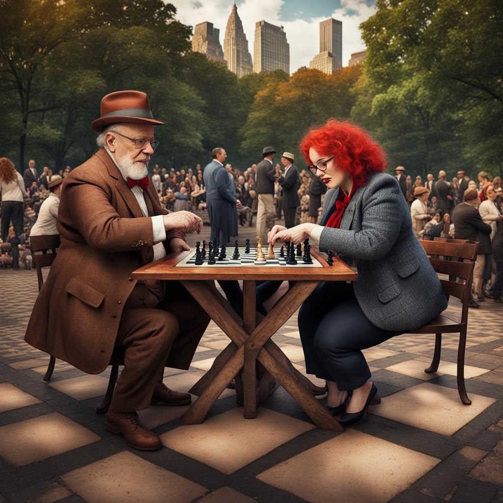 Chess Game in Central Park: Detailed Matte Painting
