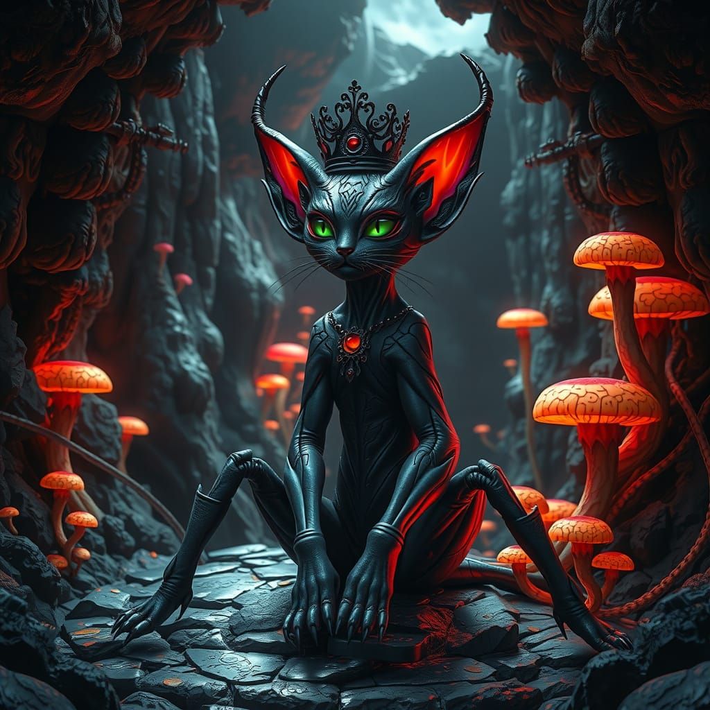 Cyberpunk Demon Princess Reigns in Dark, Biomechanical Realm