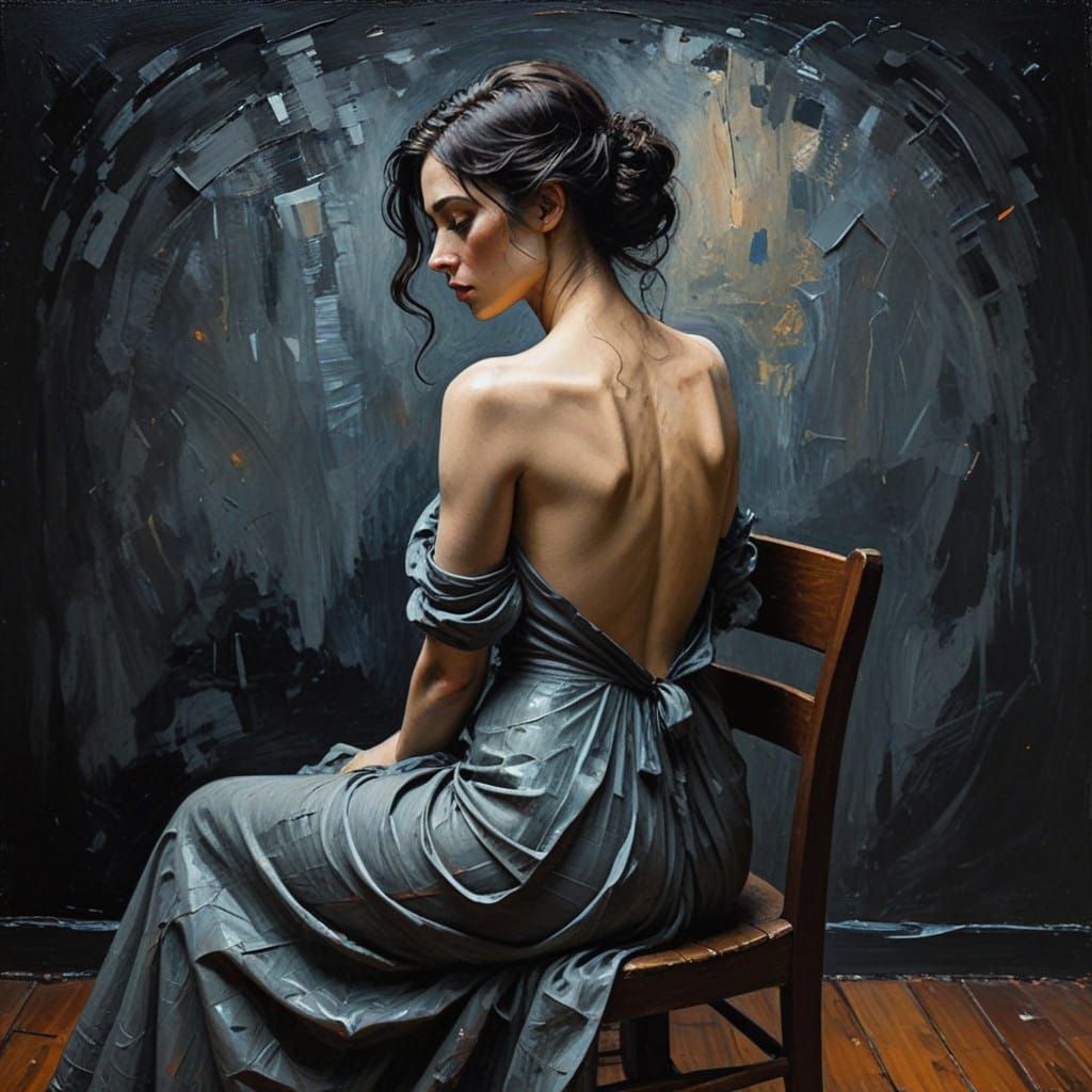 Woman in Flowing Gown, Charcoal Portrait