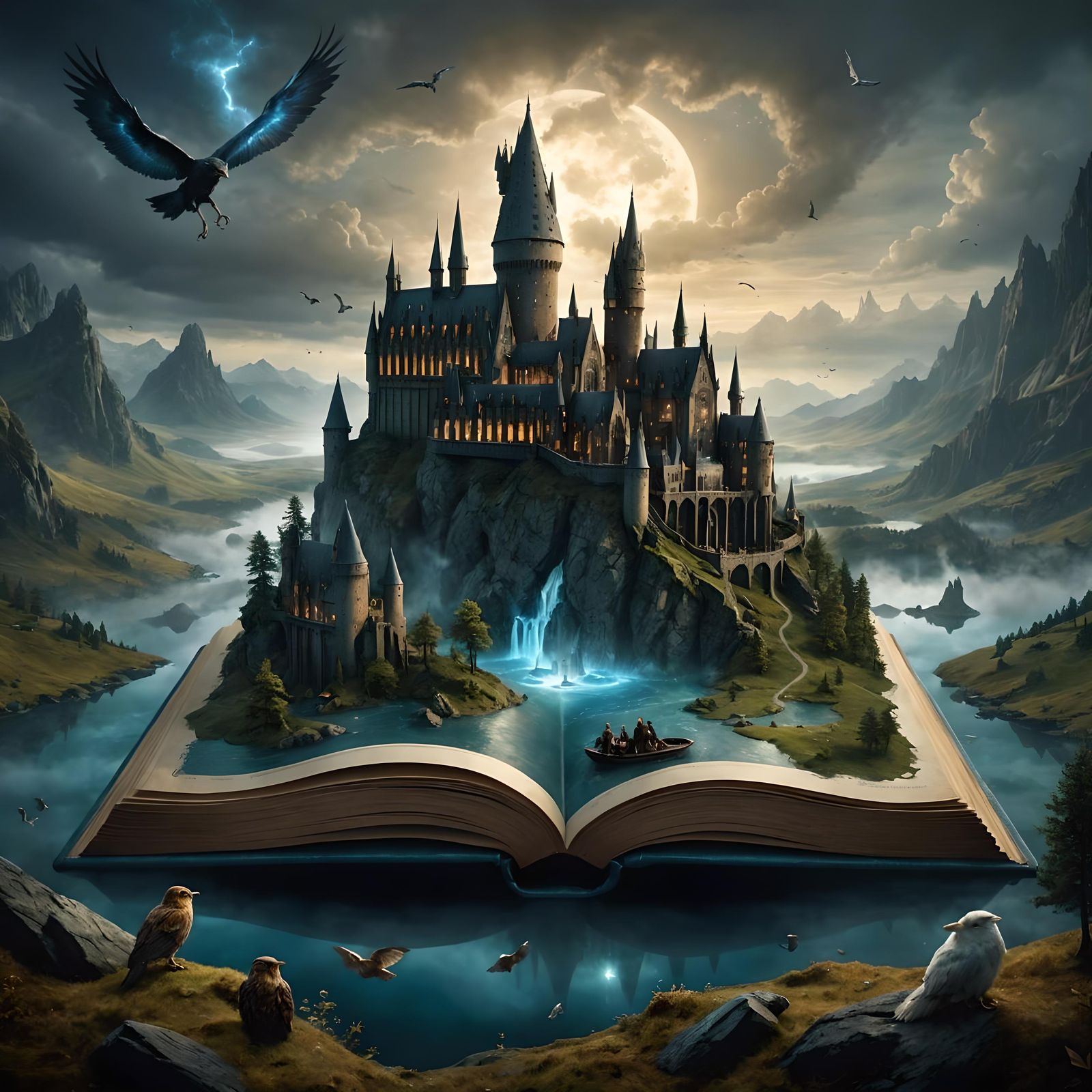 Miniature Fantasy World Emerges from Open Book