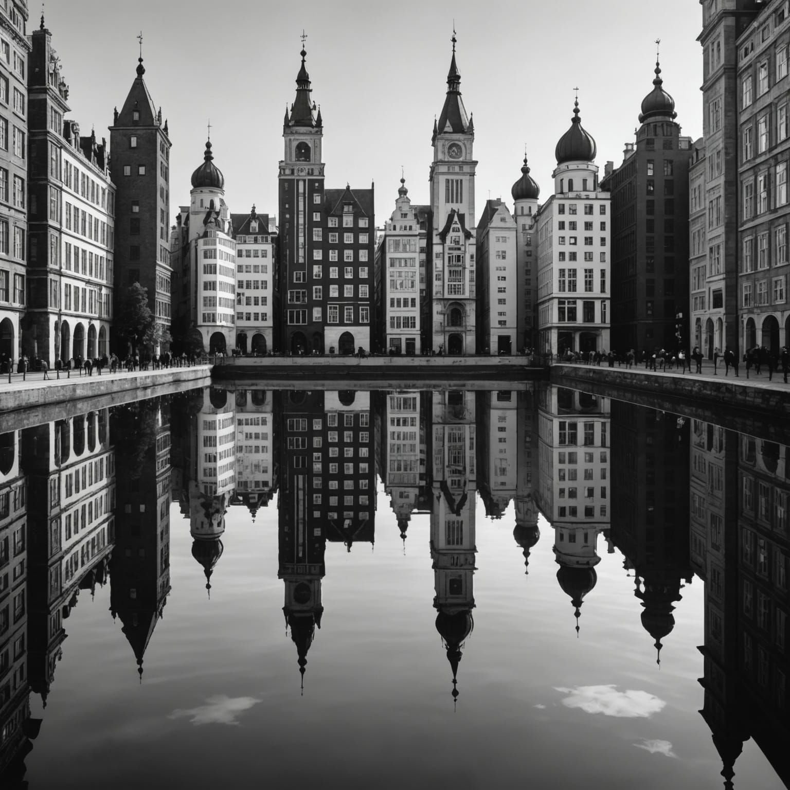 Chess Piece Cityscape Reflected in River