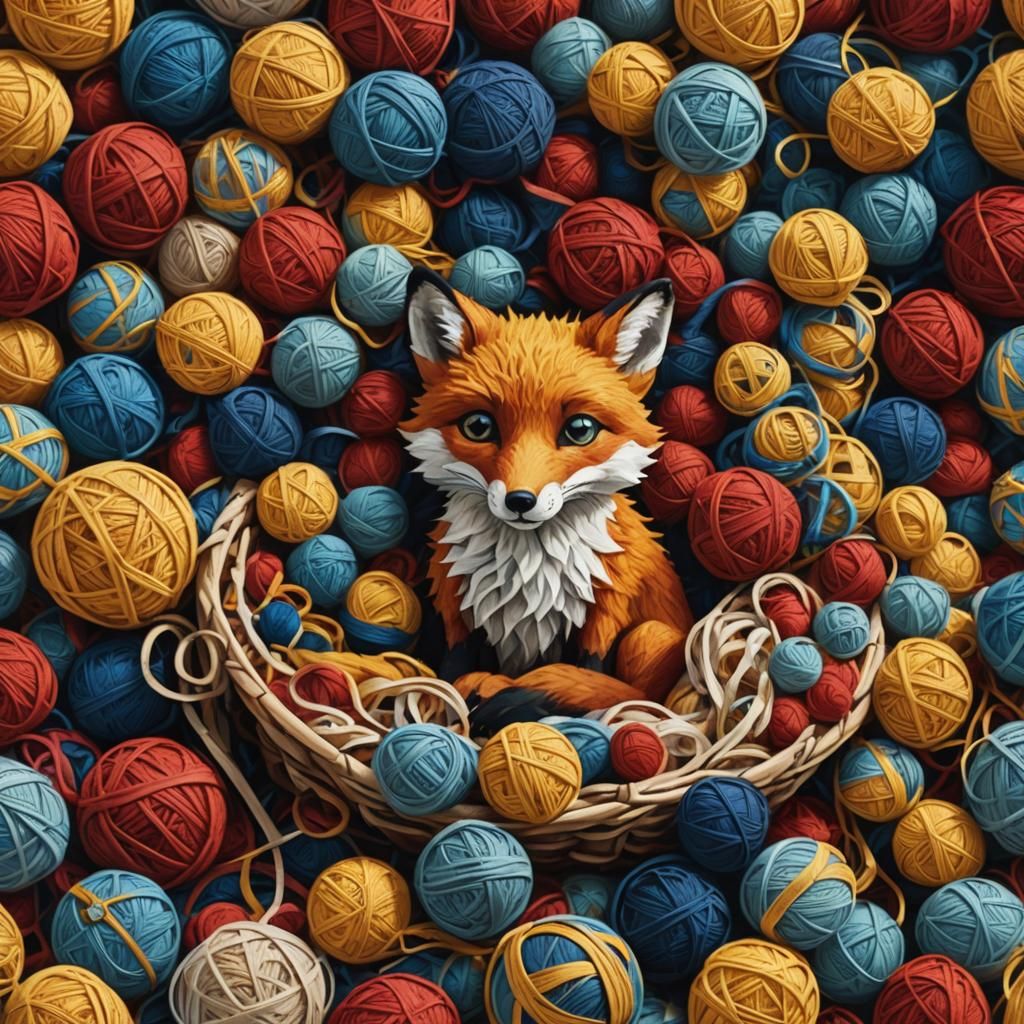 Yarn Fox in Basket: A Matte Painting Fantasy