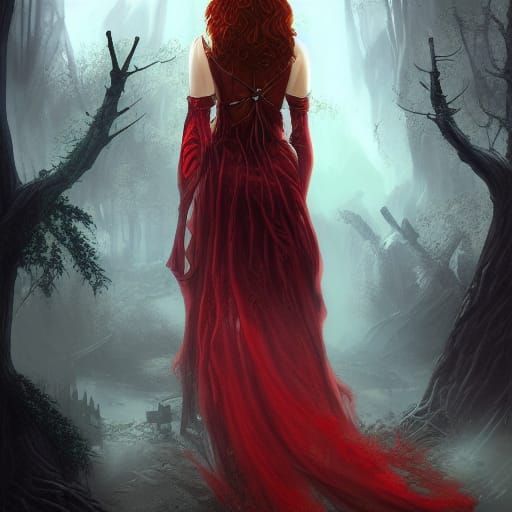Beautiful Vampire Woman in Graveyard: Fantasy Concept Art