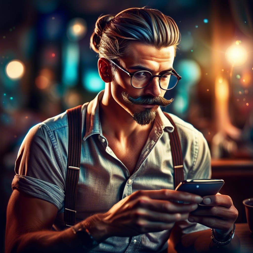 Hipster Sipping Espresso with Handlebar Mustache