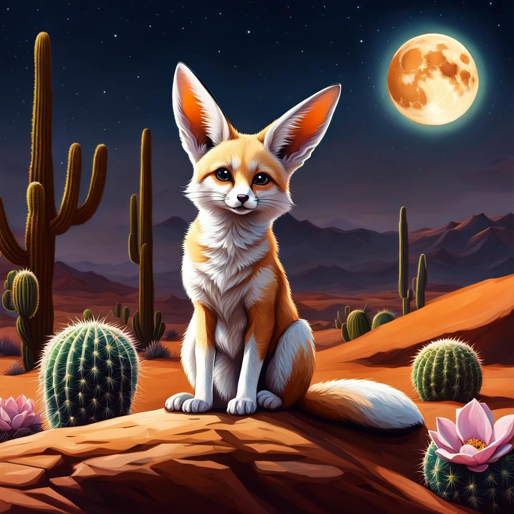 Fennec Fox Stargazing in Desert Digital Painting