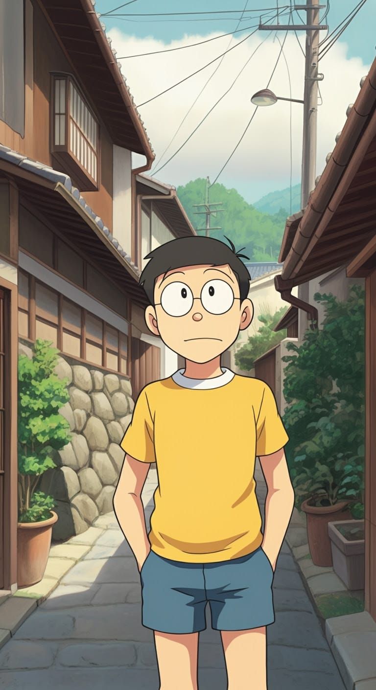 Asian Boy in Traditional Japanese Alleyway